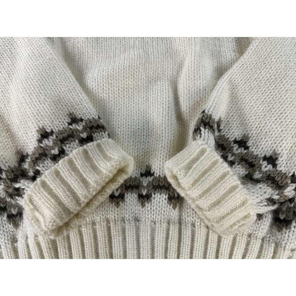VTG Peter England Fair Isle Geometric Pattern Sweater Adult Large Ivory Ski Knit